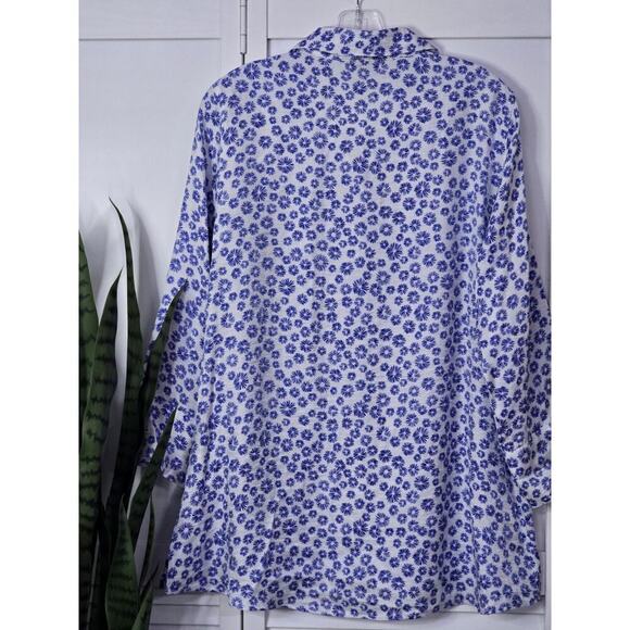Multiples Women's Turn Up Cuff Sleeve Button Front Hi-lo Shirt Size Small Blue - Picture 6 of 6